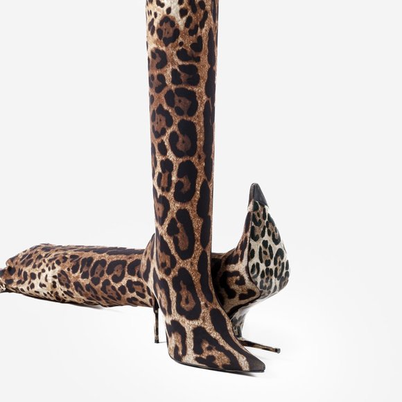 Dolce and Gabbana KIM Leopard Print Thigh-High Boots - Picture 4 of 12